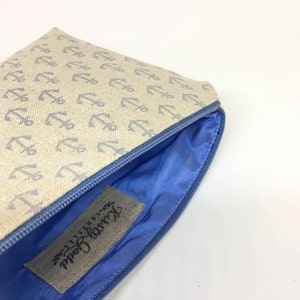 Hand Printed Linen Anchor Purse / Pouch Blue Silk Lining I'll be Your Anchor image 2