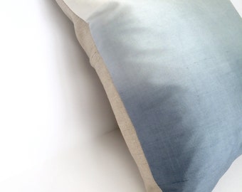 LAST FEW  - Blue Ombre Silk & Natural Linen Luxurious Handmade Square Cushion - Various Sizes