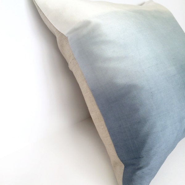 LAST FEW  - Blue Ombre Silk & Natural Linen Luxurious Handmade Square Cushion - Various Sizes