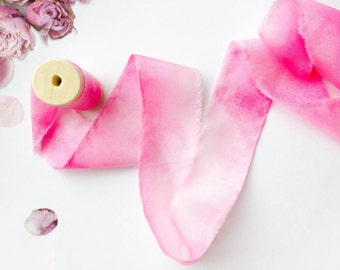 HABOTAI SILK- Handdyed Magenta Pink Silk Ribbon