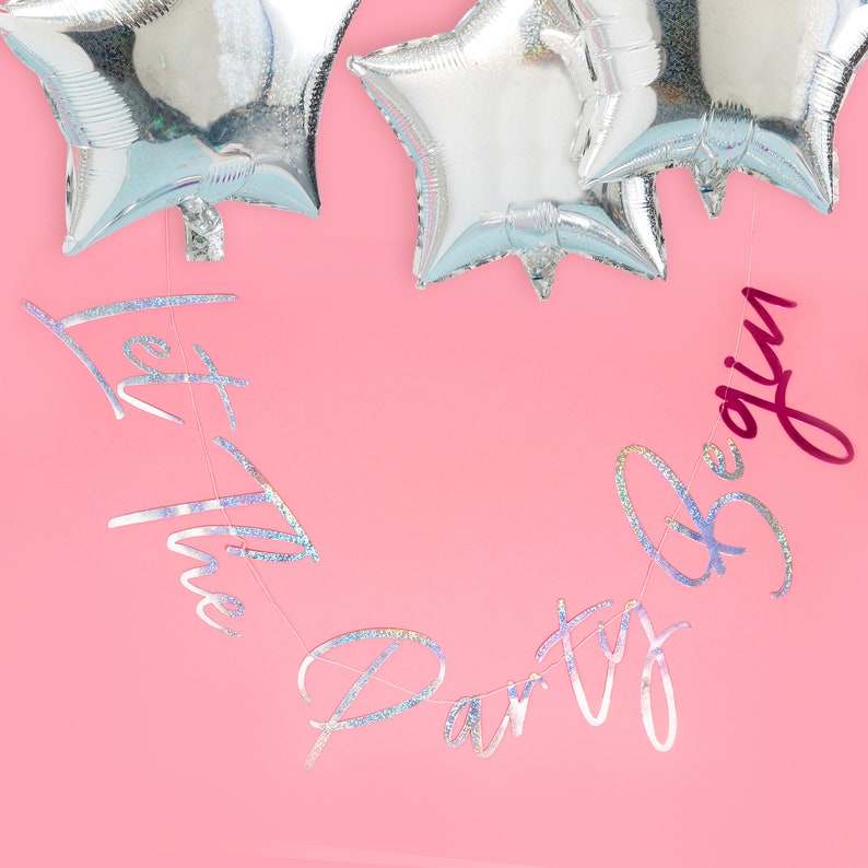 Gin Lover Gift Gin Lover Party Let The Party BeGIN Bunting -1.5m- Holographic /& Pink Christmas Decorations Christmas Cocktail Party NYE