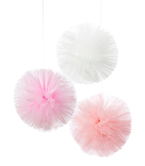 We Love Pink Blush White Tulle Pom Pom Garland Bunting Etsy