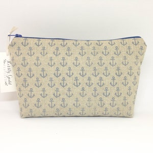 Hand Printed Linen Anchor Purse / Pouch Blue Silk Lining I'll be Your Anchor image 3