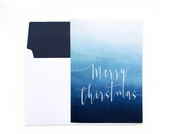Blue Ombre Merry Christmas Card - Pack of 8 - Seascape - Beach Inspired
