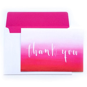 Cartão postal ou cartão de nota - Cartão de agradecimento Ombre rosa choque - Envelope autoadesivo pautado