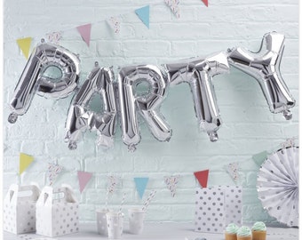 Silver 'Party'  Balloon Bunting - NO HELIUM NEEDED  | Wedding | Engagement | Anniversary | Birthday | Hen | Bachelorette | Kids Children