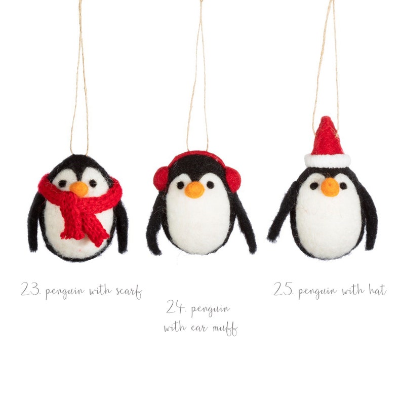 festive penguins with wooly scarf, Christmas fat and ear muff