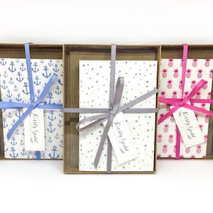 Ananas fuchsia, ancre bleue, étoile grise - Boîte de 8 cartes - Ananas tropical, Tiki Luau d'été, marin bord de mer, Noël