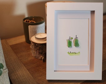 Mojito Beach Glass Art |Cheers Art |Embellished Framed Watercolor Print | 4"x6"