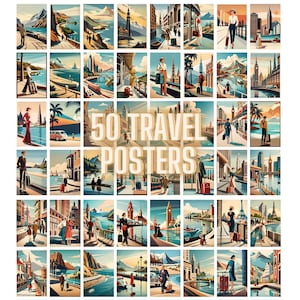 50 Stück Reise Poster | Retro Ästhetik | Vintage Reise Wand Kunstdruck | Helle Bunte Natürliche Schönheit | | Raumdeko | Vintage Poster