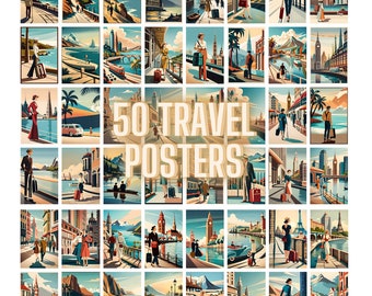 50 stuks reisposter | Retro-esthetiek | Vintage reizen kunst aan de muur print | Heldere kleurrijke natuurlijke schoonheid | | Kamerinrichting | Uitstekende affiche
