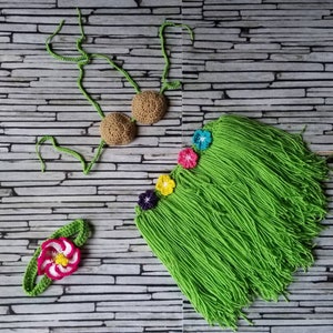 Hula girl baby costume - Luau photo prop - Hawaiian grass skirt - Tropical flower headband - Coconut bra - Halloween - First birthday