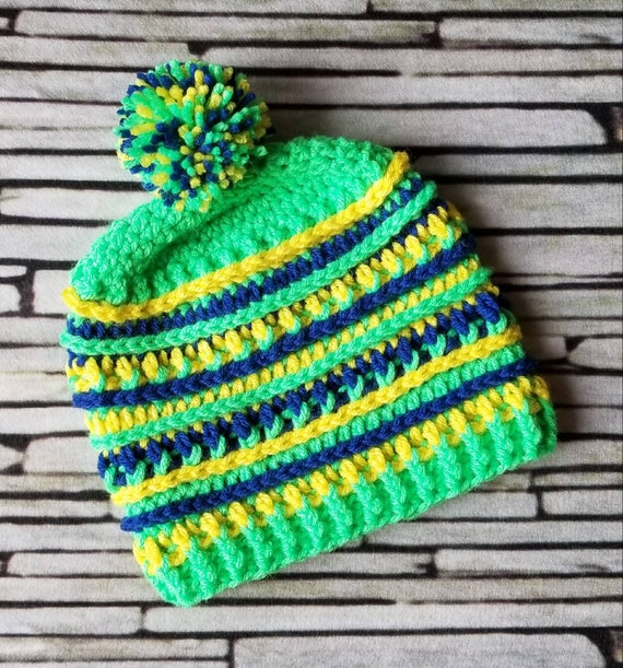 Brazil Winter Olympics beanie Country color hat green yellow blue  crochet beanie support your team customize Brazilian