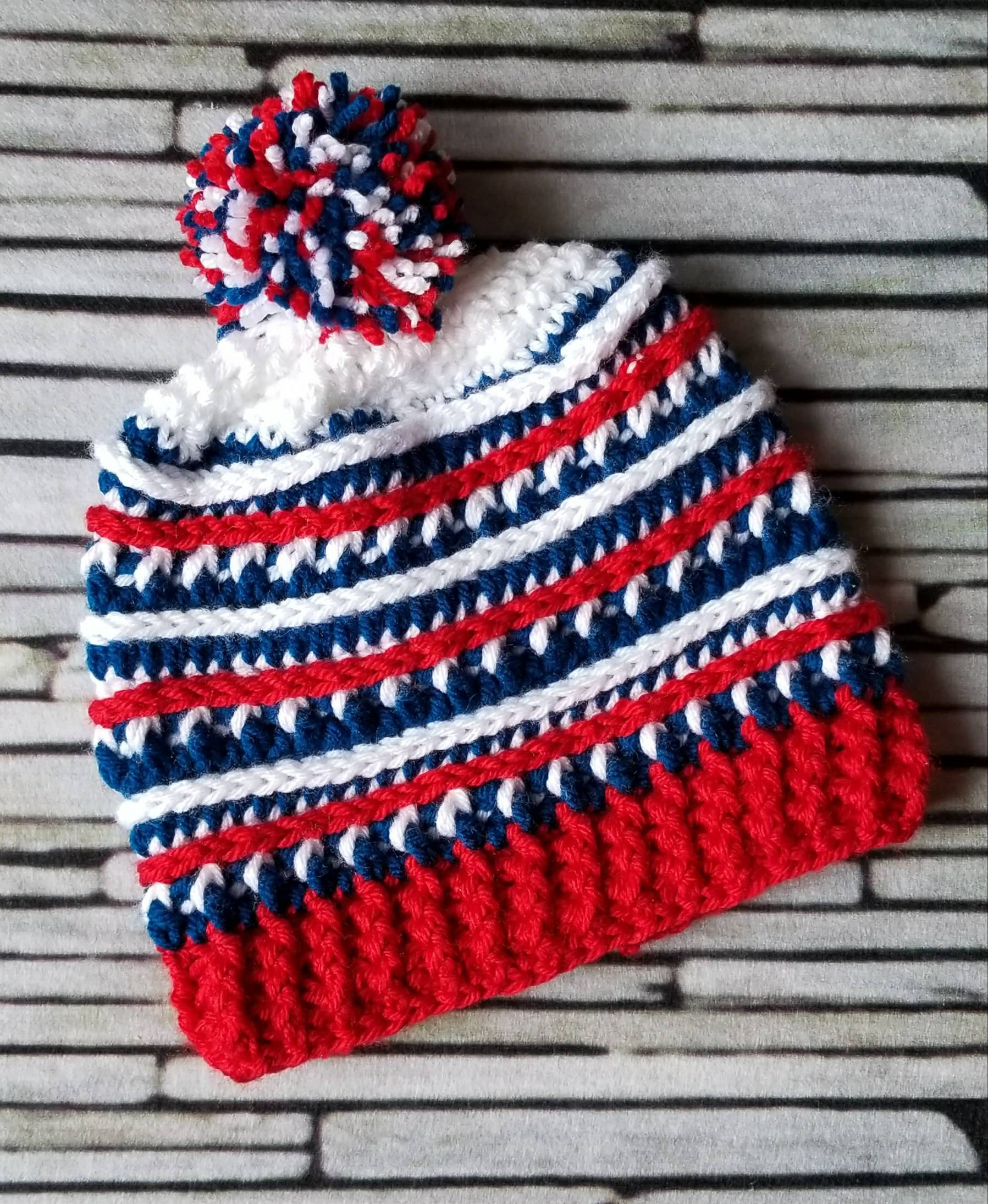 July 4th Red White Blue Hand Crocheted Beanie Cap - Unisex, All Ages, Handmade Patriotic Hat: Quick & Easy Crochet Tutorial for Beginners  main image 2