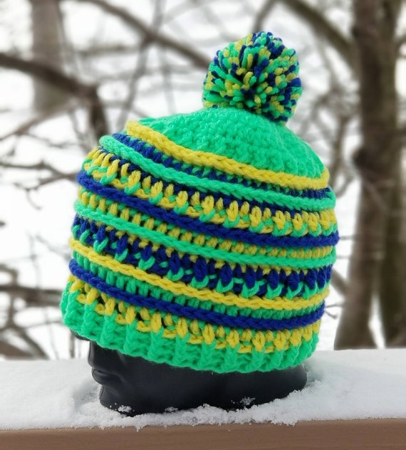 Brazil Winter Olympics beanie Country color hat green yellow blue  crochet beanie support your team customize Brazilian