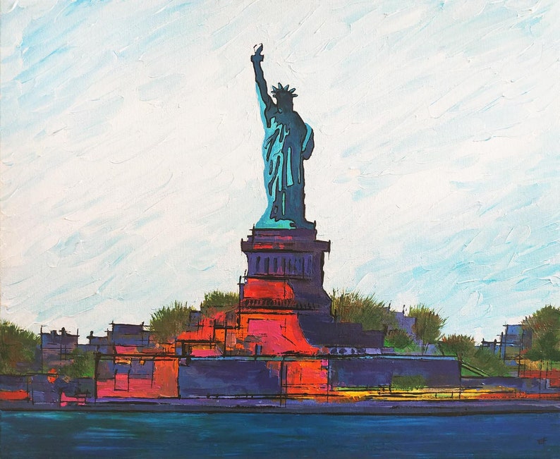 Contemporary original painting Statue of Liberty acrylic on Etsy