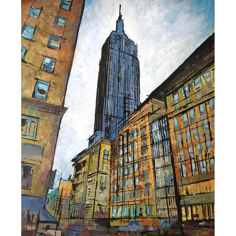 Contemporary Original Painting Empire State Building Acrylic On Canvas New York Nyc Interior Decoration Impressionism Style