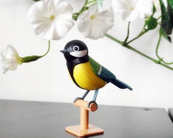 Figurine décorative oiseau Mésange charbonnière stylisée