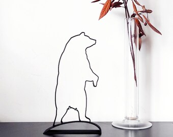 Sculpture silhouette Ours brun, Grizzly, statue filaire décorative