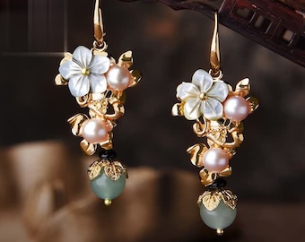 Pearl Shell Beaded Earrings Jade