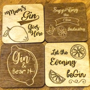 Personalised Gin Coasters: Engraved Wooden Coaster Set of 4