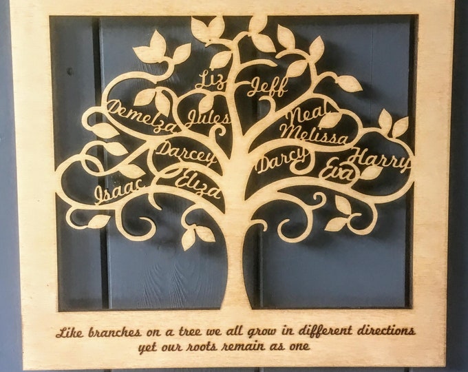 Personalised Family Tree Wall Art: Engraved Wood Wedding Anniversary Gift