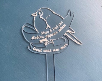 Personalised Robin Garden Stake - Memorial Bereavement Plant Marker - Robins Appear When Loved Ones Are Near Remembrance Memory Gift Loss