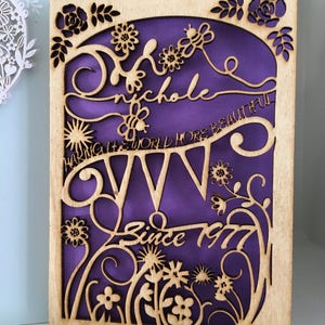 Personalised Wooden Birthday Card 60th, 50th, 40th, 30th Papercut floral design 1978 1988 personalized with name greeting cards anniversary