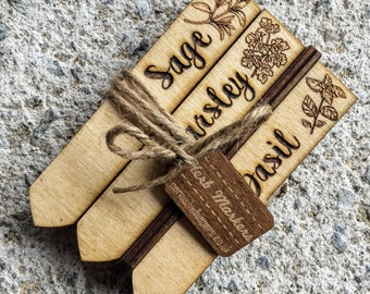 Gravierte Pflanzenmarkierer aus Holz - Kräuter-, Gemüse- oder lustiges Gartenset Personalisierbar