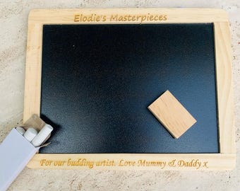 Personalised Wooden Framed Chalkboard: Kids Drawing Board with Chalk & Eraser