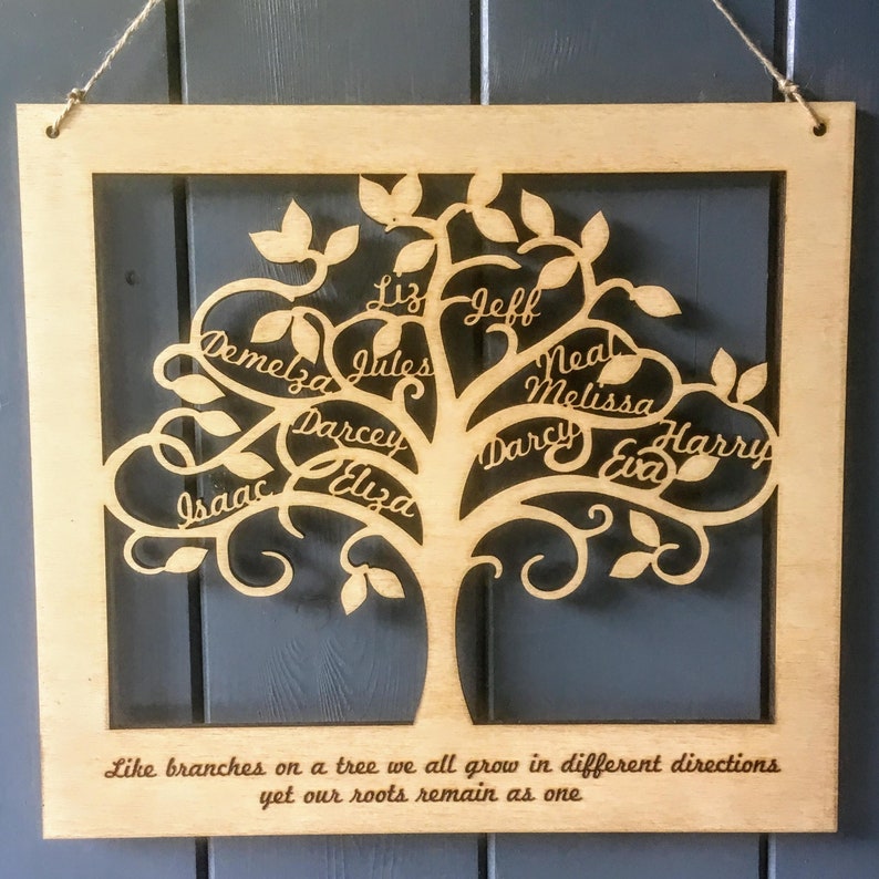 Large Personalised Family Tree Wall Art Engraved Family Names Etsy