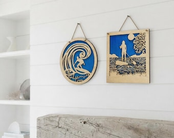 Personalised Surfboard or Paddleboard Wall Art: Eco-Friendly Wooden Surfer Decor