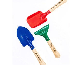 Personalised Kid's Gardening Tool Set - Engraved Wooden Handle Keepsake