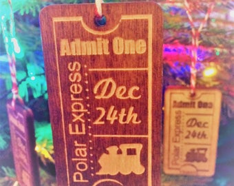 Wooden Christmas Decorations - Choose from Polar Express Train Ticket, Robin or a pair of mittens
