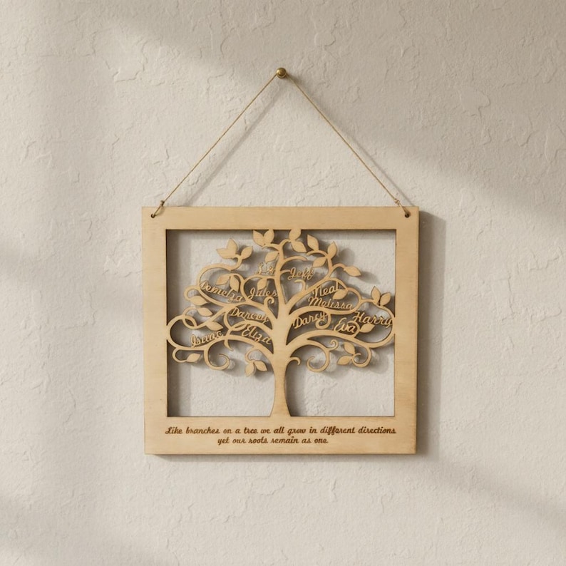 Personalised Family Tree Wall Art: Engraved Wood Wedding Anniversary Gift image 3