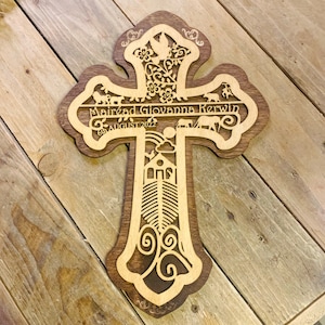 Wooden Personalised Baptism Cross Christening Gift personalized Name Date Noah&#39;s Ark New Baby