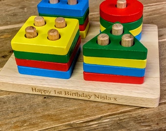 Personalised Wooden Stacking Puzzle Toy - Wood baby toddler birthday gift suitable from 18 months