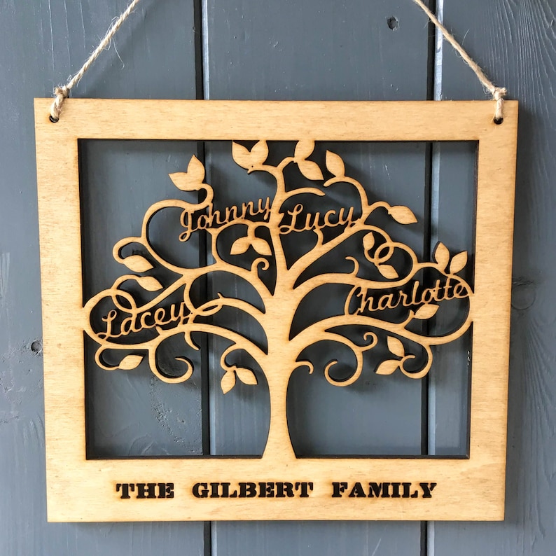 Personalised Wooden Family Tree Wall Art Family Names Cut Etsy