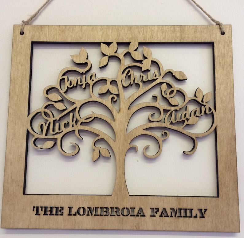 Personalised Wooden Family Tree Wall Art Family Names Cut Etsy