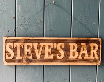 Personalised Wooden Sign for Bars, Sheds, Gardens - Personalised Reclaimed wood Name plaque gifts friend, dad, mum. Eco
