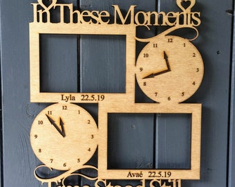 Engraved Wooden Photo Frame, Personalised 'Time Stood Still' New Baby Keepsake