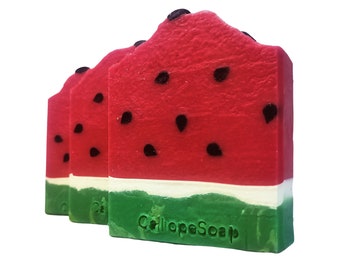 Watermelon soap, small batch of handmade cold process exfoliating soap with  fruity unisex scent.