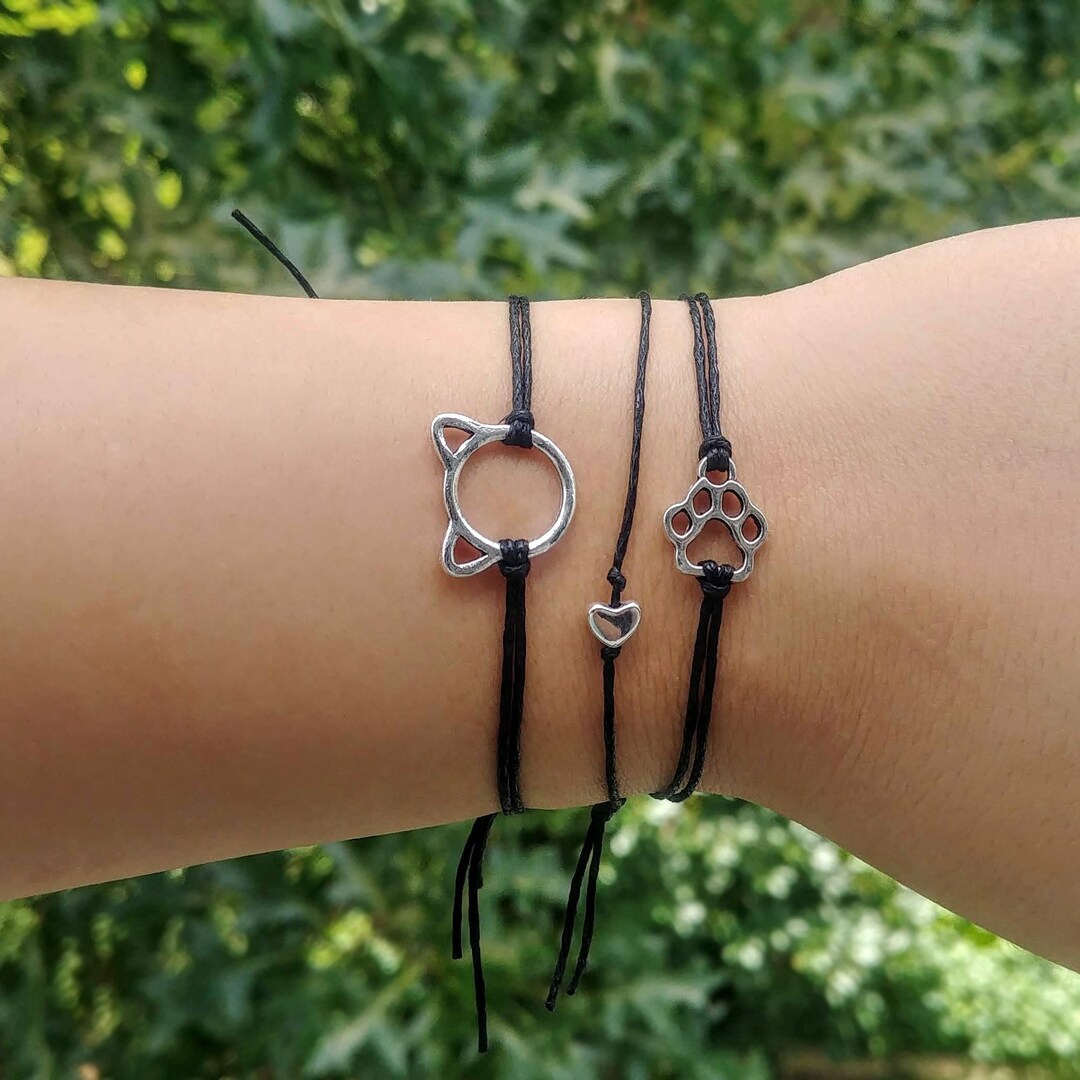Cat Mom Bracelet Jewelry, Cat Mom Gift Set, Cat Wish Bracelet Set, Stacking Cat Bracelets, Vet ...