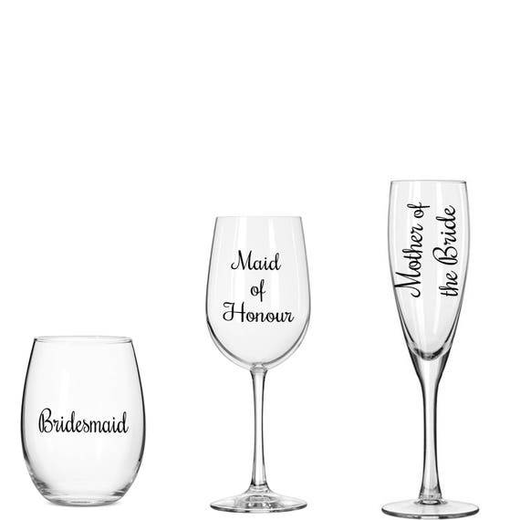 Wedding Bridal Party Vinyl Wine glass decal sticker NAME OR ROLE DIY stickers bd