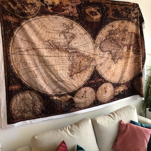 Antique vintage style fabric world map decor gift 2mx1.6m unique