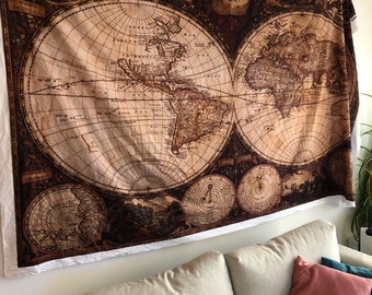 Antique vintage style fabric world map decor gift 2mx1.6m unique