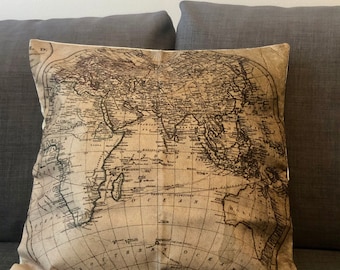 Vintage World Map Cushion Cover. Home decor. Housewarming. Gift