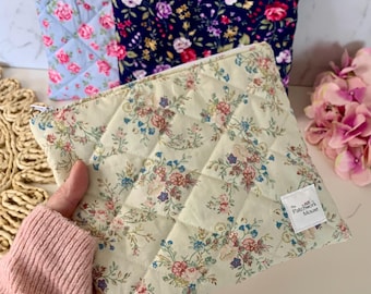 Handmade Floral Fabric Makeup Bag: Quilted Travel Cosmetics Pouch