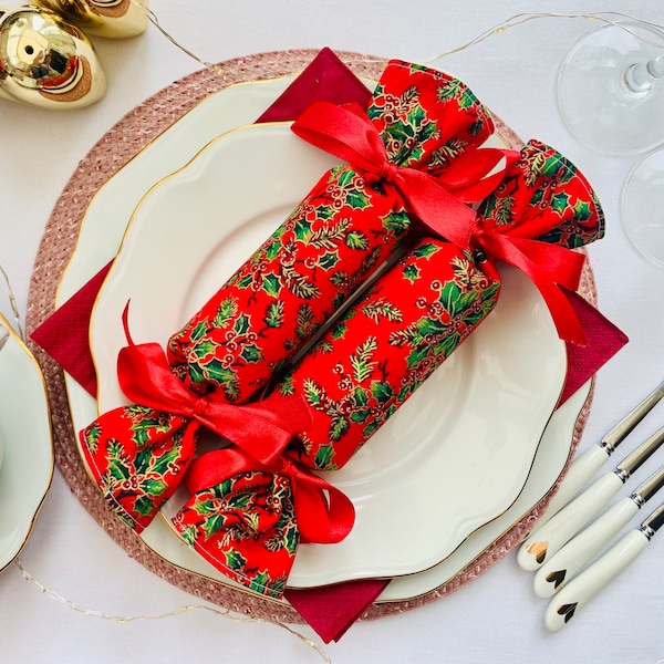 Galletas de tela reutilizables, tela de acebo navideño, galleta navideña ecológica