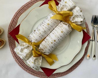 Gold Star Fabric Christmas Cracker, Reusable Holiday Decor